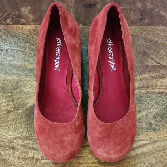 Jeffrey Campbell Red Suede Low Heel Round Toe Pumps - Picture 2 of 9